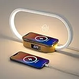 Lightess Lampada da Comodino, Lampada Tavolo con Ricarica Wireless 10W e Orologio Digitale, Lampade Scrivania Touch LED con Porta USB e 3 Modalità di Colore per la Camera da Letto