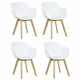 EGGREE Set di 4 Poltrona Moderno Design Sedie Cucina Scandinavo in Legno Faggio Bianche