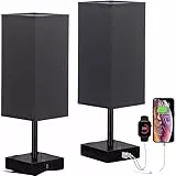 m MU Lampada da Comodino Touch, Abat jour da Comodino Coppia con 2 porte USB-A, Con Lampade, Dimmerabile, Lampada da Tavolo Moderne per Camera da Letto Soggiorno Ufficio, Paralume Nero|14 * 14 * 40CM
