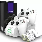 Fosmon DUAL 2 MAX Stazione di Ricarica Compatibile con Controller Xbox Series X/S (2020), Xbox One/One X/One S Elite, (Dual Slot) Caricabatteria e 2x 2200mAh Batteria Ricaricabile