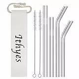 Ithyes Cannucce riutilizzabili in acciaio inox, lunghe cannucce in metallo, spazzola per la pulizia, lavabili, adatte per succhi e bevande, set da 10, 265 mm/215 mm (argento)