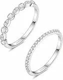 JeweBella 2 Pezzi Anello Donna Argento 925 con Zirconia Classici Minimalista Aenlli Matrimonio Anniversario Promessa Fedine Argento Taglia 14-20