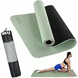 BAKAJI Tappetino Yoga in TPE Ecologioco Doppio Strato Antiscivolo Alta Densità Materassino Tappeto Allenamento Fitness Aerobica Palestra Ginnastica Dimensione 180 x 61 cm con Custodia (Verde/Nero)