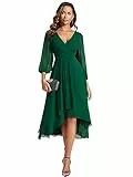 Ever-Pretty Vestito Elegante Donna Cerimonia Manica Corta Collo a V Gonna Midi EG01926 Verde Scuro 42
