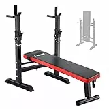 ISE SY-544-BK - Panca per sollevamento pesi pieghevole, regolabile, con supporto per bilanciere e stazioni a dip, panche per sollevamento pesi regolabili, colore: rosso e nero