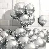 Unisun Palloncini metallici argento, palloncini in lattice addensato con elio cromato lucido 50 pezzi per la decorazione della festa di fidanzamento di nozze di compleanno di baby shower