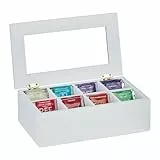 Relaxdays Scatola Porta tè e Tisane, 8 Scomparti per Capsule caffè, Cofanetto con Coperchio, 9x28x16 cm, bambù, Bianco, Plastica, 9 x 28 x 16 cm