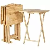 Amazon Basics Tavolini pieghevoli in legno con supporto, set da 4, colore: legno naturale
