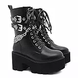 YNSNWBD Scarpe Gotiche Scarpe da Donna con Tacco Alto Stringate Nere Stivaletti con Catena Sexy con Rivetti Demon Stivaletti da Donna Neri gotici