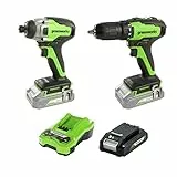 Greenworks Trapano Avvitatore GD24DD35 e GD24ID3, con Batteria 2x2Ah e Caricabatteria