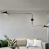 WVIVW Creativo Molte Direzioni Lampada da Parete/muro Orientabile Industriale Braccio Lungo Orientabile 2 Fiamme Applique da Parete E27 Metallo Nero Comodino Lampada da Lettura con Interruttore