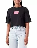 Calvin Klein Girocollo Magliette S/S, Black W/Fuchsia Rose Logo, M Donna