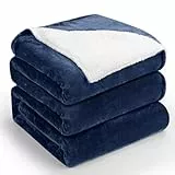 HOMFINE 600GSM Coperta in Pile Matrimoniale-220x240cm Coperta Pile Plaid Coperta Sherpa Coperta Divano Coperta Morbida Invernale Coperta Fluffy Coperta Calda e Confortevole Blu Marino