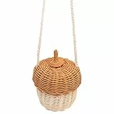 MSUIINT Cestino a Forma di Ghianda Intrecciato in Mini Rattan, Borsa a Tracolla a Spalla a Forma di Ghianda per Ragazze, Cesto Fatto a Mano, Cesto Portaoggetti in Rattan(Piccola borsa a tracolla)
