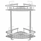 GERUIKE Mensola Doccia senza Foratura Angolare - Mensole Bagno Adesive - Organizer Bagno Portaoggetti Doccia - Parete, Alluminio, Antiruggine, Argento Opaco, 2 Livelli Porta Bagnoschiuma da Doccia