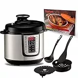 Tefal Fast & Delicious Multicooker 1200 Watt, pentola elettrica a pressione + mestolo Ingenio, 25 programmi automatici, 6 litri, temperatura e tempo, ricettario in acciaio inox