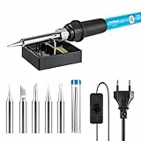 Saldatore Kit WaxRhyed,60W Kit di Saldatura a Stagno 16 in 1,interruttore ON/OFF Temperatura Regolabile 200℃-450℃ con Pinzette Antistatiche, Telaio in Ferro,5 Punte per Saldatore ecc.