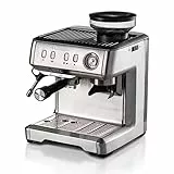 Ariete 1313, Macchina da Caffè con Manometro, Macinacaffè Integrato, Compatibile con Caffè in Polvere e Cialde ESE, 15 Bar Massime, Filtro 1 o 2 Tazze, Lancia per Cappuccino, 1600W, Silver