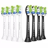 Brightdeal Spazzole di Ricambio Compatibili con Philips Sonicare - Testine per Spazzolino Elettrico per EasyClean HealthyWhite e Altri Manici a Scatto, 4 pezzi Bianco e 4 pezzi Nero