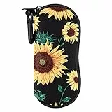 MoKo Astuccio per Occhiali da Sole, Custodia per Occhiali, Custodia Portatile a Cerniera di Neoprene Morbido con Clip da Cintura, per Occhiali, Montature, Cosmetici, Chiavi, Penne, Schede, Girasole