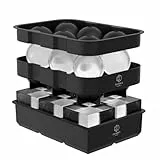 Oliver's Kitchen – Set di 2 vassoi per cubetti di ghiaccio, per conservare il ghiaccio, per conservare il ghiaccio, per bevande e bevande, per cubetti di ghiaccio più a lungo, con coperchio impilabile