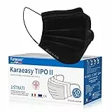 KARAEASY Mascherine chirurgiche Certificate Dispositivo Medico Tipo II BFE 98% Certificate Mascherina Box 50 Pezzi Nere