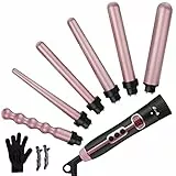 NWOUIIAY Ferro Arricciacapelli 6 in 1 Multifunzione Arricciacapelli Ceramica per Display LCD 60℃-220℃ Temperatura Regolabile Professionale Adatto a Tutte Acconciature Set Accessori Intercambiabili