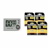 Salter 397 SVXR Timer elettronico da Cucina Digitale, Funzione Memoria, Altoparlante, Grigio + Duracell - LR44, Batteria Bottone al litio 1.5V, confezione da 8 ad apertura semplificata