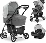 Hauck Passeggino 3 in 1 Shopper Trio Set - da 0 Mesi fino 25kg - Carrozzina per Neonati con Materasso - Passeggino con Ovetto Neonato, Pieghevole, Compatto, Reclinabile - Portabibite incl. - Grigio