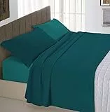 Italian Bed Linen Completo Letto Natural Color, 100% Cotone, Petrolio/Verde Bottiglia, Matrimoniale