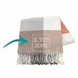 Baroni Home Plaid PERSONALIZZABILE in Misto Lana Cotone Quadri Grigio e Ruggine, Plaid Divano, Coperta Made in Italy 130x170 cm