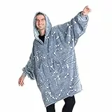 Coperta Felpa Hoodie Oversize GLOW con cappuccio, con maniche, felpa coperta in pile 100% MICROFIBRA, taglia oversize per adulti, STELLE