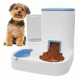 Tkekruh Dispenser per cibo e acqua per cani e gatti 2 in 1,Alimentatore automatico per cani e dispenser d'acqua per Gatti e Cani di Piccola Taglia,Acqua per animali domestici con bottiglia 1 L