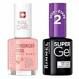 Rimmel London Base Unghie Nail Nurse Smalto Rinforzante e Protettivo Trasparente per Unghie Deboli - 12 ml + Top Coat Super Gel per Smalto Unghie Effetto Gel a Lunga Durata - 12 ml - 2 Prodotti