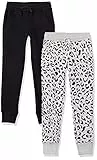 Amazon Essentials Joggers Bambine e Ragazze, Pacco da 2, Grigio Chiaro Puntinato Maculata/Nero, 11-12 Anni