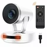 Nuroum V403 PTZ Webcam, Doppio Microfono Zoom ottico 5X/Autofocus/Tracciamento AI/1080P 25fps FHD, Telecamera per videoconferenze con controllo remoto/grandangolo di 122°, per Live-Streaming/Skype