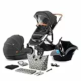 kk Kinderkraft Passeggino Trio PRIME, 3 in 1, Elegante Carrozzina, Navicella, Ovetto, Pieghevole, Bambini, Nero