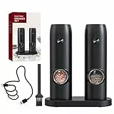 CIRCLE JOY Set Macina Sale e Pepe Elettrico Macina Spezie con Doppia Stazione di Ricarica, Contenitore da 70 ML, Luce LED Bianca e Rugosità Regolabile, Nero
