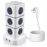 OLEKE Ciabatta Multipresa con usb 12 Prese Multipresa Verticale 4 porte USB 2500W ciabatta multipresa 3M di Cavo per Smart Phone Tablet Laptop Fotocamere Digitali