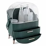 Navaris Portatrucchi Organizzatore - Contenitore Makeup Chiuso - Porta Trucchi Organizer da Bagno Viaggio - Scatola Trucco 2X Cassetti Vintage - Verde