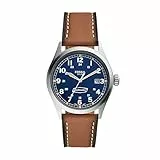 Fossil Orologio Defender da uomo, movimento solare, cassa in acciaio inossidabile argento da 40 mm con cinturino in pelle ProPlanet, FS5975