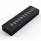 ORICO HUB USB 3.0 Super Speed USB 10 Porte con 3,3Ft. Data Cavo 12V4A PSU VL812 Chip - Nero
