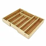 Relaxdays Portaposate cassetto Estensibile, Porta Posate, HLP: 5 x 43 x 34 cm, 5-7 Scomparti Estraibili, Naturale, bambú, Marrone Chiaro