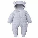 Pagliaccetti con Cappuccio Neonato Bambino Leggero Tutina in Cotone Impermeabile Inverno Jumpsuit Manica Lunga per Ragazze Ragazzi 0-3 Mesi, Grigio