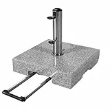 Doppler Supporto per ombrellone in Granito con Manico Estraibile, 45 kg, Base di Alta qualità con Tubo in Acciaio Inox, con 2 Ruote e Maniglia, Grigio