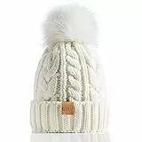 REDESS Berretto Invernale da Donna con Pompon con Fodera in Caldo Pile, Berretto da Sci con Teschio Lavorato a Maglia di Neve Spesso e Morbido