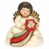 THUN, Carillon Angelo con Stella Cometa Arcobaleno in Ceramica Decorata a Mano, Linea Desideri di Natale, 12.7x12.2x13.7 cm h