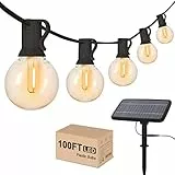 Svater Catena Luminosa Esterno Solare,G40 30M luci da Esterno Giardino/Tipo-c Ricarica, 50+2 E12 1W LED, 4 Modalità, Impermeabile Infrangibile Autosensing Luci Solari per Giardino Patio Bianco Caldo