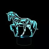 Coolzon Lampada 3D Illusione Ottica Luce Notturna Bambini, Lampade 3D LED Luce Notte 7 Colori Cambiano Deco Lampada da Comodino Tattile Lampada Cavallo con Cavo USB