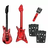 Kit per feste punk rock 4 pezzi, chitarra gonfiabile, basso gonfiabile, guanti in pelle PU con rivetti, accessori per abbigliamento da discoteca Heavy Metal degli anni '70, 80 e 90, Spettacoli, feste.